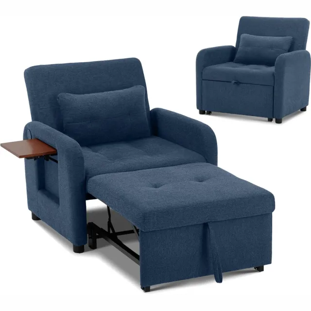COLAMY Opvouwbare Relaxfauteuil Lichtblauw - Stoffen Bekleding - Verstelbare Rugleuning - Zit- en Ligfunctie - USB-poort - Inclusief Kussen blauw
