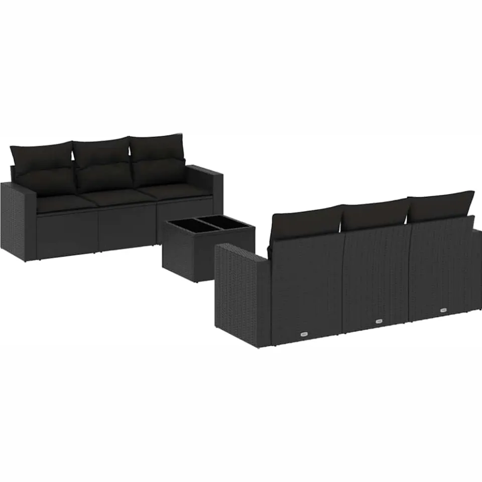 vidaXL 7-delige Loungeset met kussens poly rattan zwart