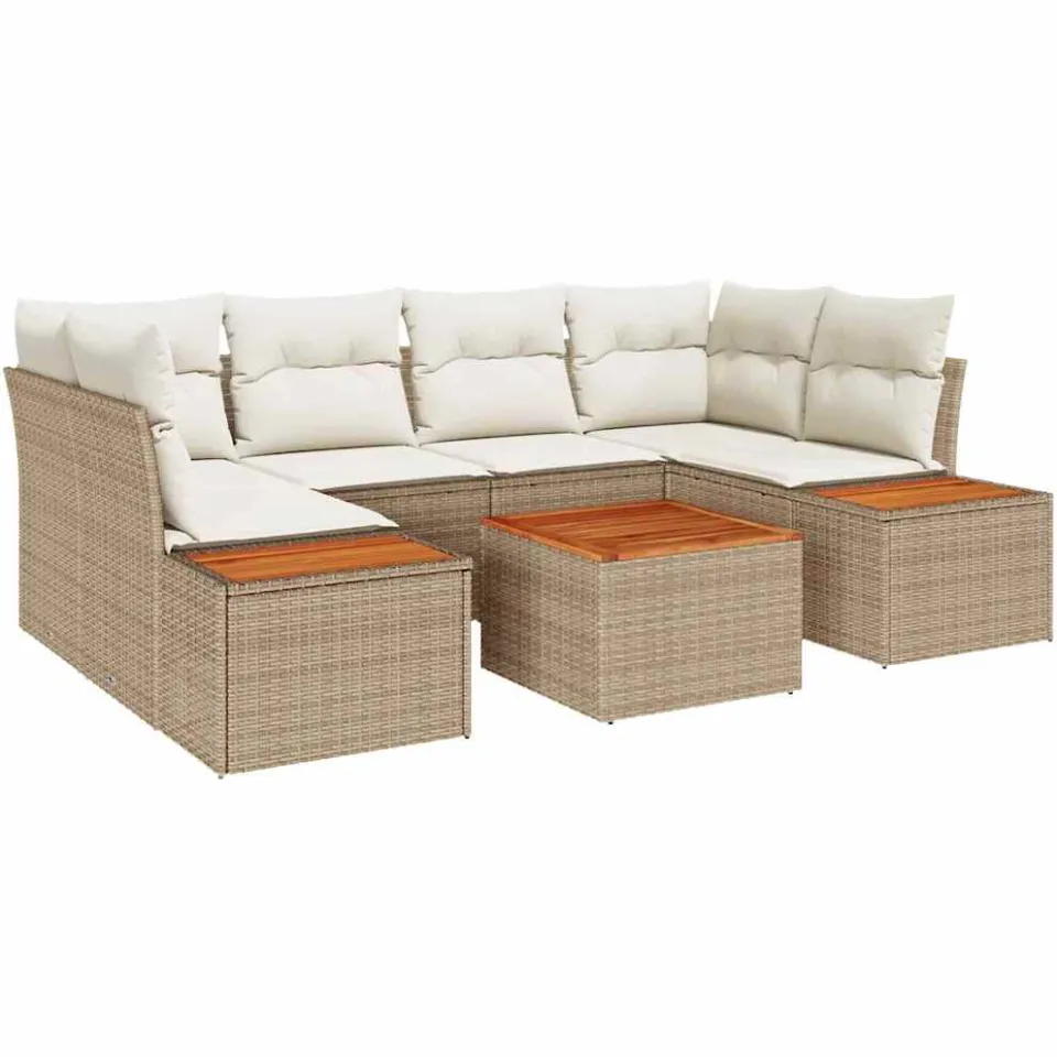 vidaXL Tuin Sofa Set 7 st Beige Poly riet
