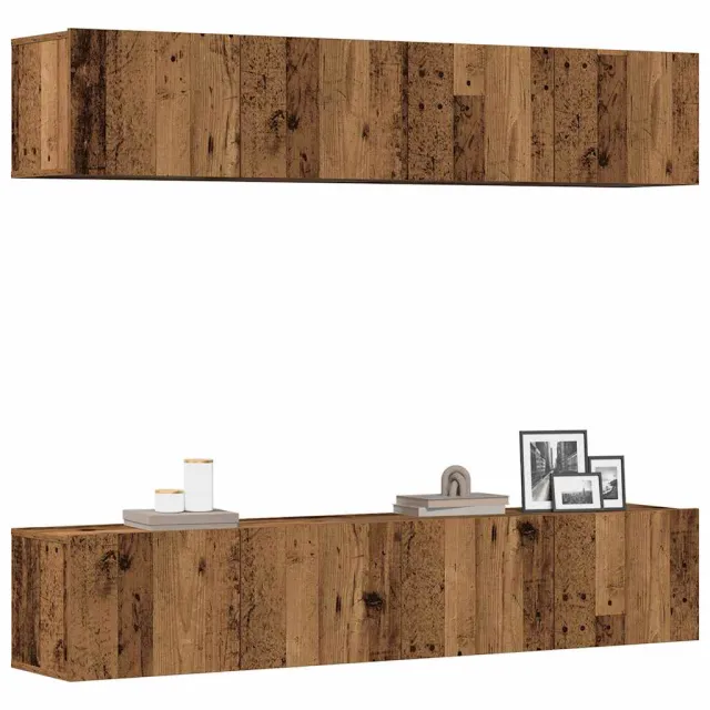 vidaXL Tv-wandkasten 4 st bewerkt hout oud houtkleurig Bruin