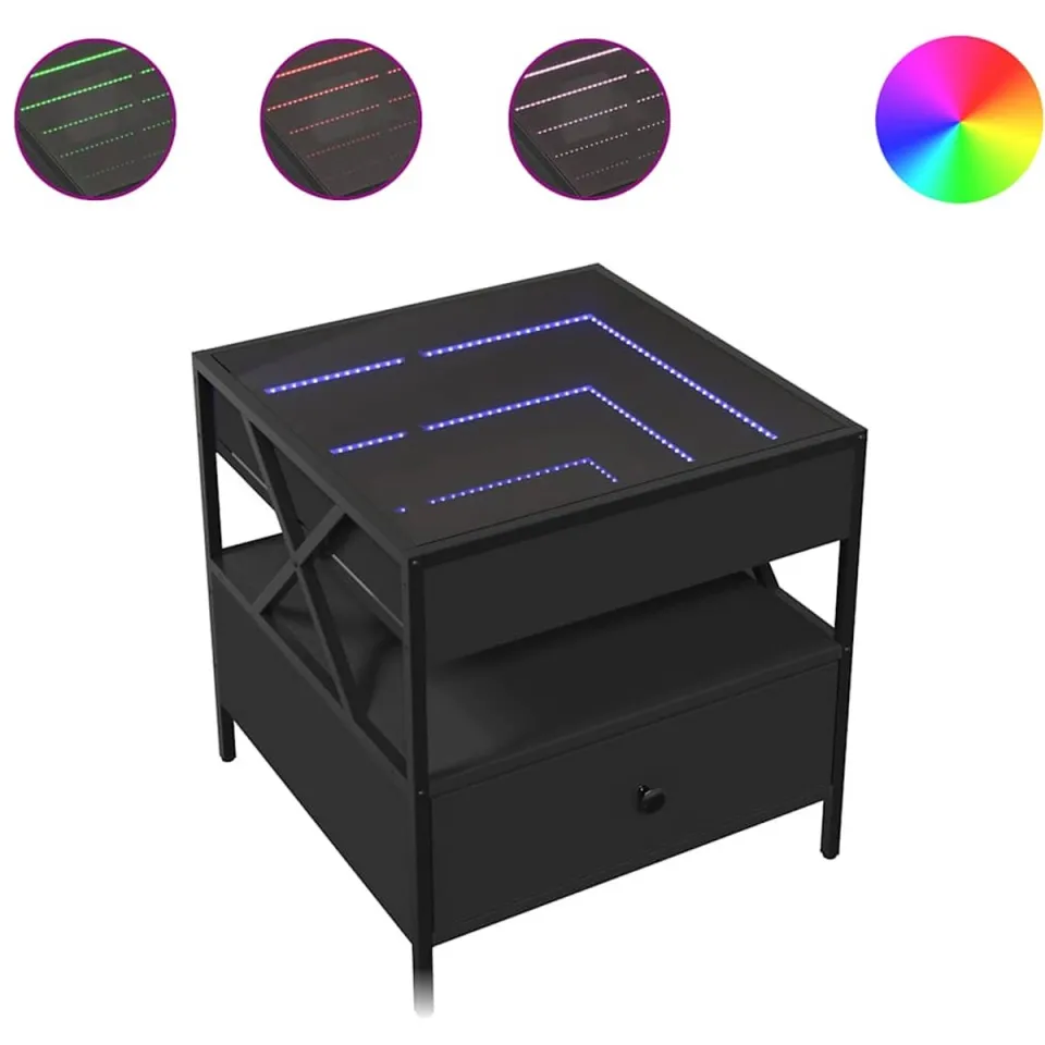 vidaXL Salontafel met Infinity LED 50x50x51 cm zwart, foto 3