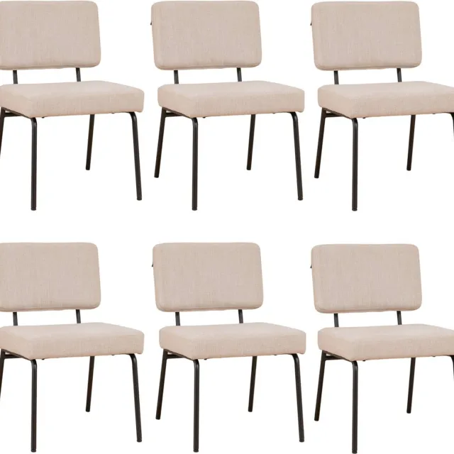 Bronx71 Scandinavische eetkamerstoel Espen beige gerecyclede stof - Eetkamerstoelen set van 6 - stoel