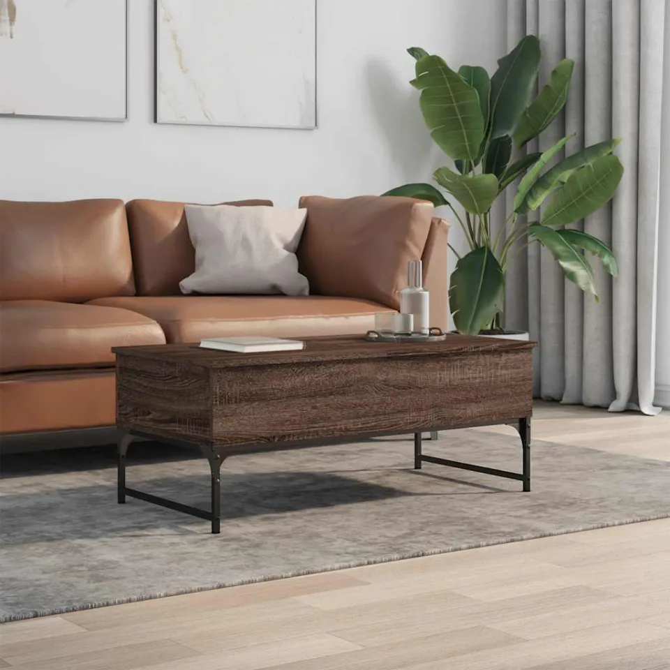 vidaXL Salontafel 100x50x40 cm bewerkt hout en metaal bruin eikenkleur, foto 3