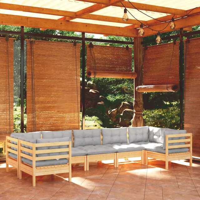 vidaXL 7-delige Loungeset met grijze kussens grenenhout grijs, foto 2