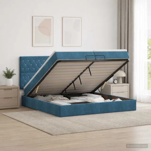 vidaXL Ottoman bed met matras Donkerblauw 200 x 200 cm Fluweel