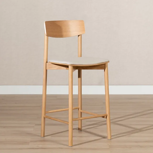 Bronx71 Scandinavische barkruk Inez naturel eiken/ off white 70 cm - barstoel Wit
