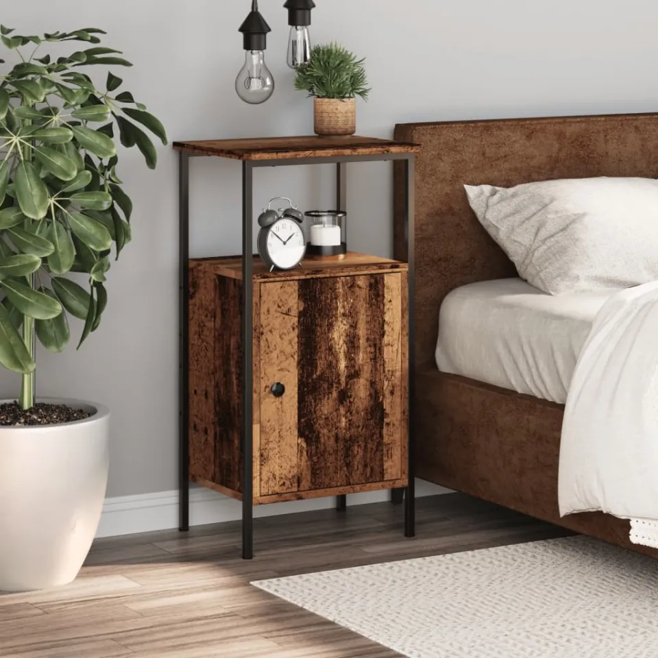vidaXL Nachtkastje 41x31x80 cm bewerkt hout oud houtkleurig bruin, foto 3