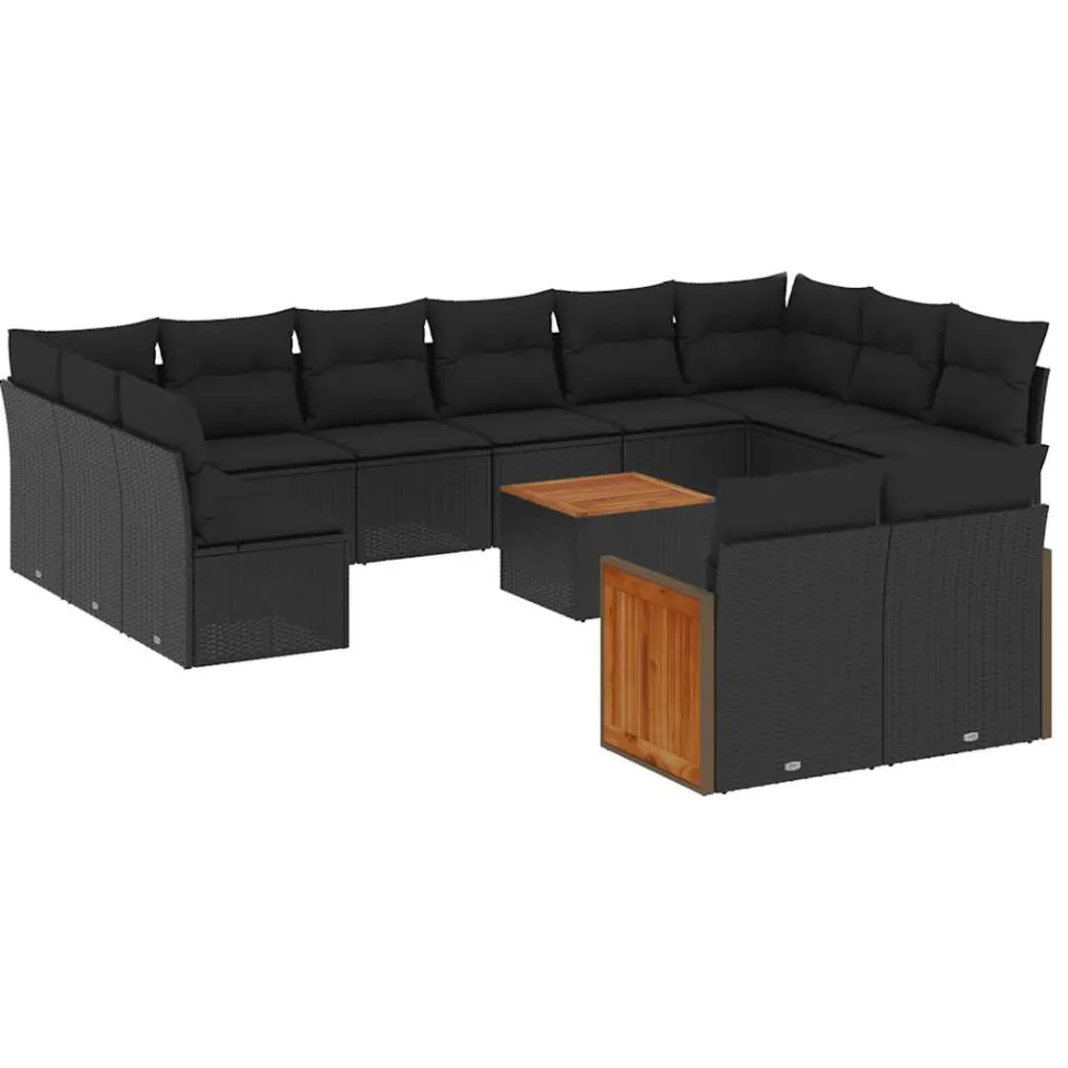 vidaXL 13-delige Loungeset met kussens poly rattan zwart, foto 3