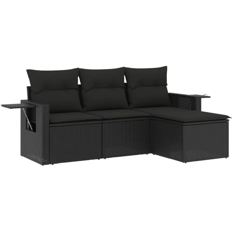 vidaXL 4-delige Loungeset met kussens poly rattan zwart, foto 3
