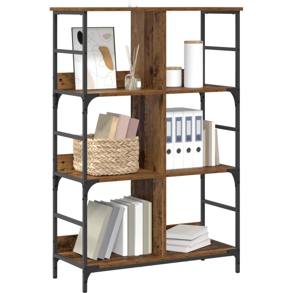 vidaXL Boekenkast 4-laags 78,5 x 33 x 117,5 cm metaal PB Oud hout bruin, foto 3