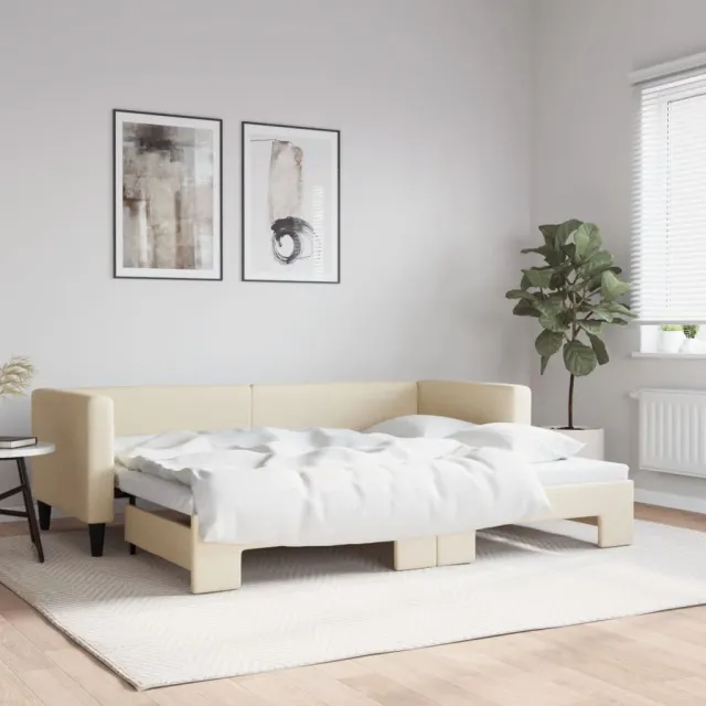 vidaXL Slaapbank met onderschuifbed 80x200 cm stof crèmekleurig