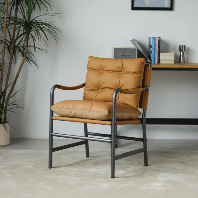 HAUSS SPOLE Fauteuil - Retro Loungefauteuil Met Armleuningen - Comfortabele Zitstoel Voor Woonkamer En Slaapkamer - Kunstleer Bruin Brown