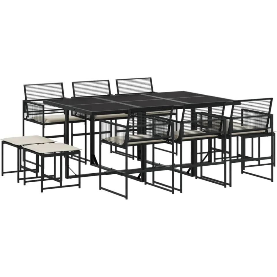 vidaXL 11-delige Tuinset met kussens poly rattan zwart