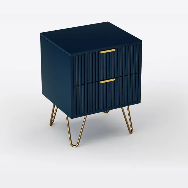 Naiz® Nachtkastje - 2 lades - Blauw - Goud - 35,5 x 40 x 50 cm