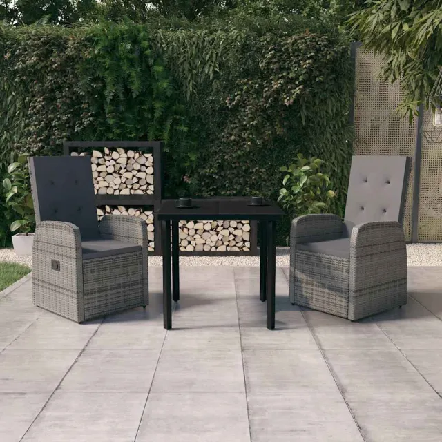 vidaXL 3-delige Tuinset met kussens grijs, foto 2