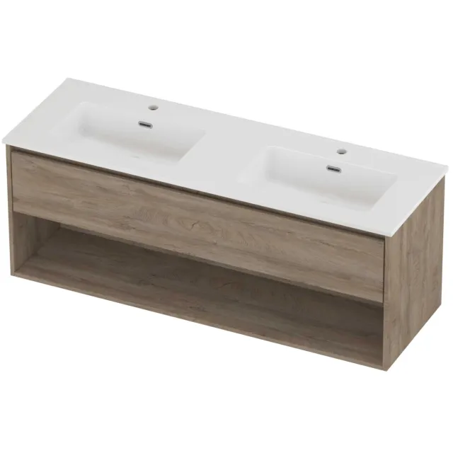 Proline Tribute Badmeubelset Porselein Elegant Schap 140x46x54 cm Glans Wit Raw Oak Eiken