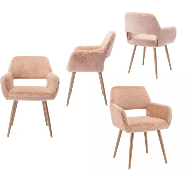 MEUBLE COSY Luxe Eetkamerstoel - Set Van 4 met Teddy Stof en Open Rug - Camel