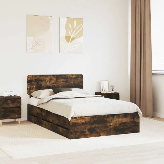 vidaXL Bedframe met lade Gerookte Eik 120 x 190 cm Geconstrueerd hout Bruin