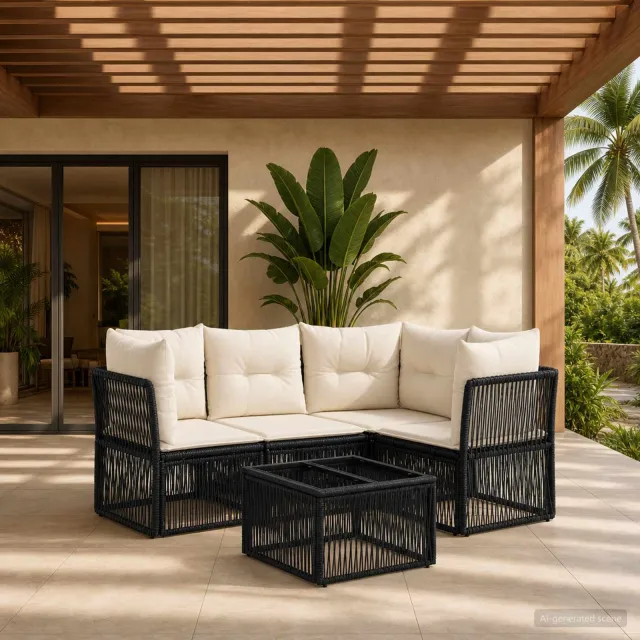 vidaXL Tuinbankenset 5 st Zwart poly rattan, foto 2