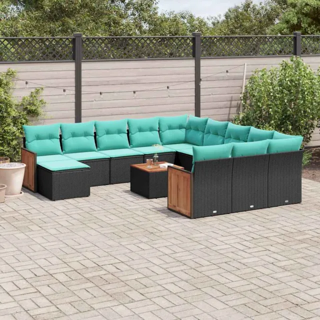 vidaXL 13-delige tuinbankset met kussens van zwart polyrotan, foto 2