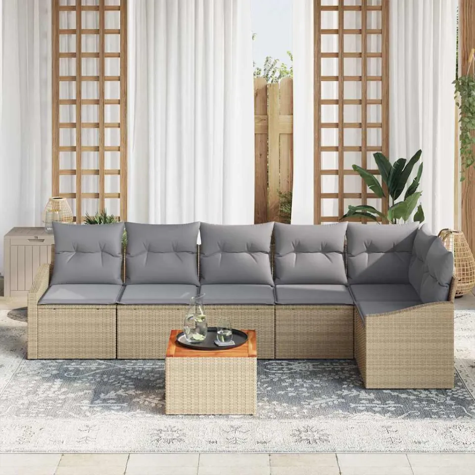 vidaXL Tuinbankenset 7 st Beige poly rattan