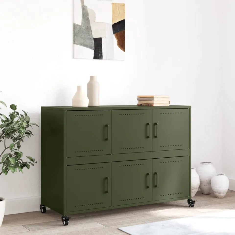 vidaXL Dressoir 100,5x39x72 cm staal olijfgroen, foto 2