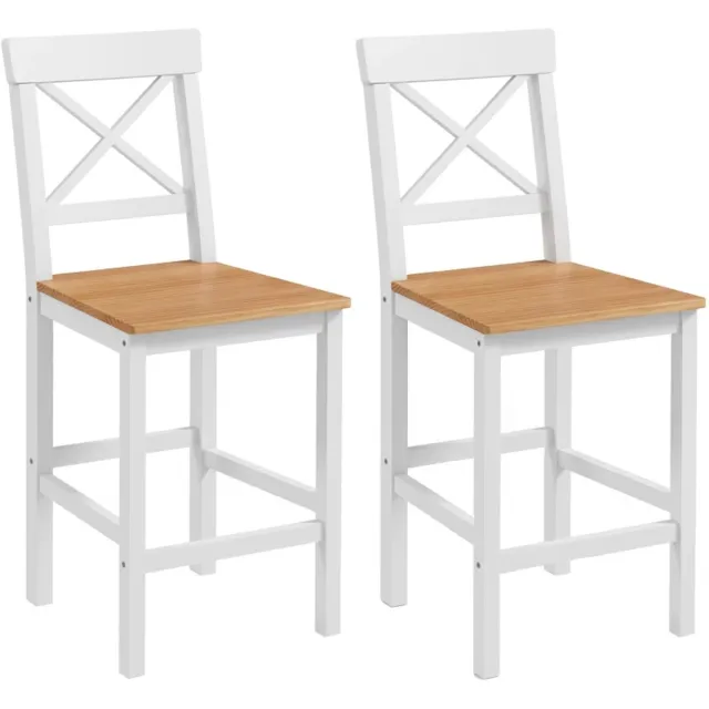 ZYLARO Barkruk - Set Van 2 - Grenenhout - Met Voetsteun En Rugleuning - Landelijke Stijl - Voor Keuken En Woonkamer - Naturel natuurlijk+wit