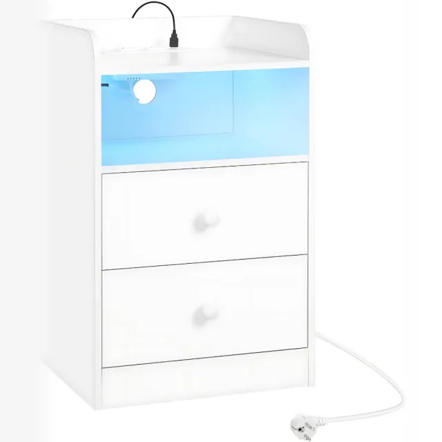 Happiq Nachtkast met RGB lichten - Wit - Slaapkamer - Met ingebouwde usb oplaadpoorten