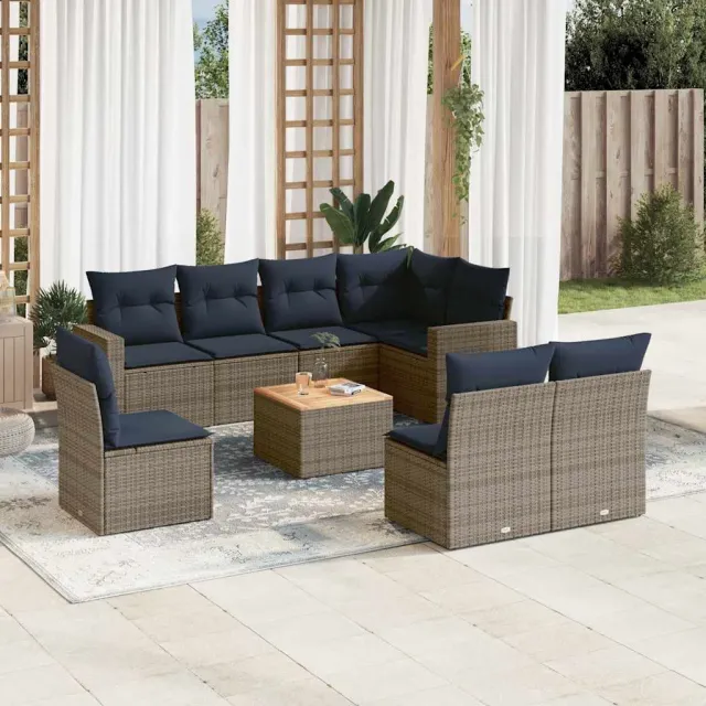 vidaXL 9-delige Loungeset met kussens poly rattan grijs, foto 2