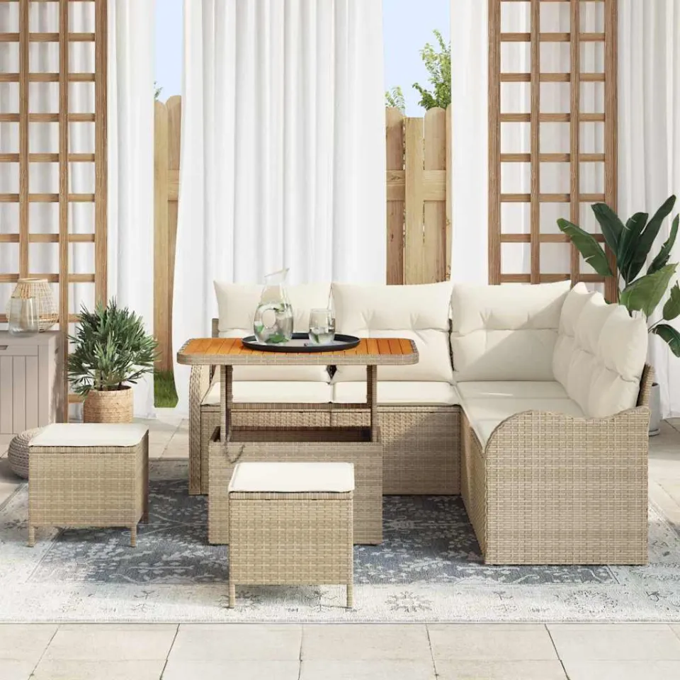 vidaXL Tuinbankenset 8 st Beige poly rattan, foto 3