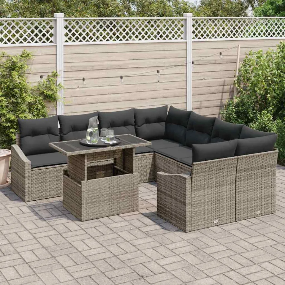 vidaXL Tuin Sofa Set 9 st Grijs poly rattan, foto 3