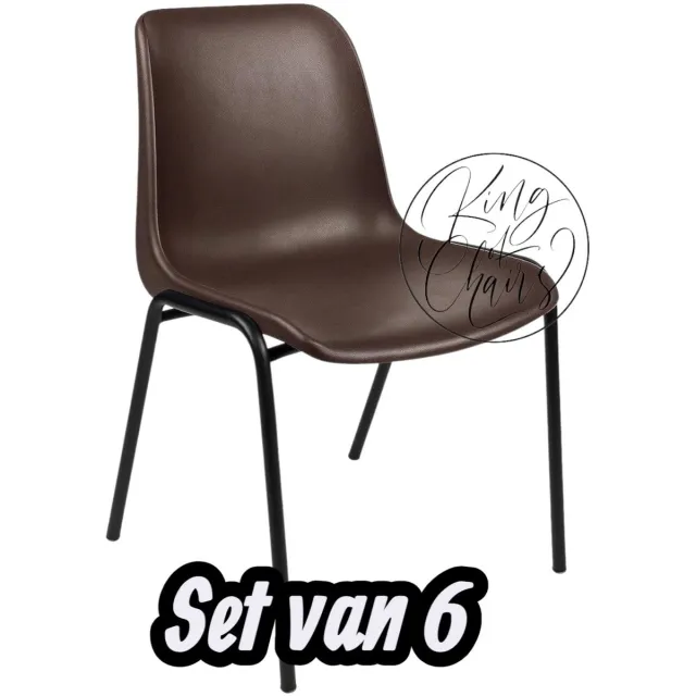 Kantinestoel Helene Bruin -set van 6- zwart onderstel kantinestoel stapelstoel kuipstoel vergaderstoel tuinstoel kantine stoel stapel stoel tuin stoel kantinestoelen stapelstoelen kuipstoelen arenastoel schoolstoel bezoekersstoel Everardo