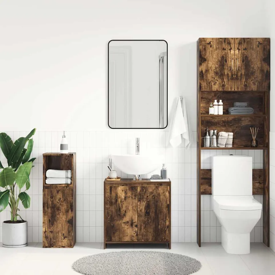 vidaXL Badkamerkast 60x33x60 cm bewerkt hout gerookt eikenkleurig, foto 3
