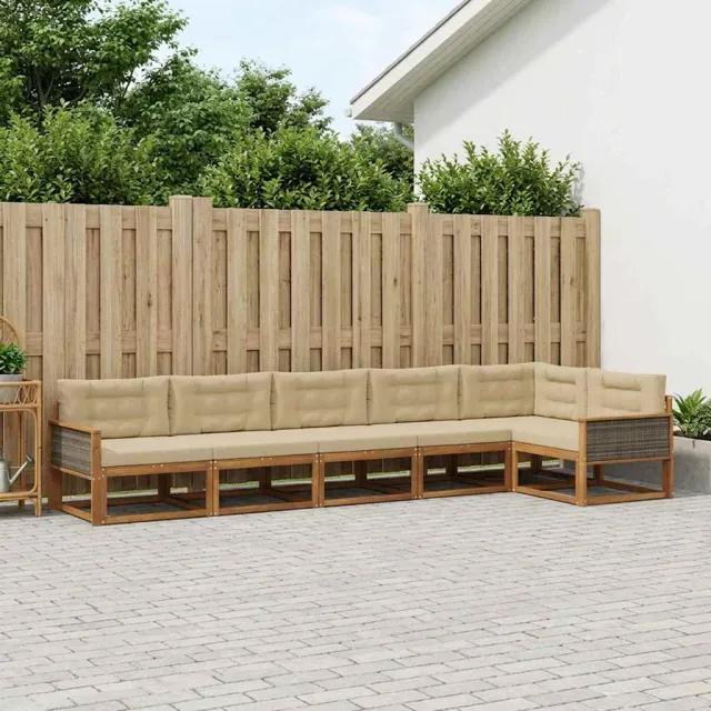 vidaXL Buiten bankenset 6 st 6-zits Natuurlijk en Beige