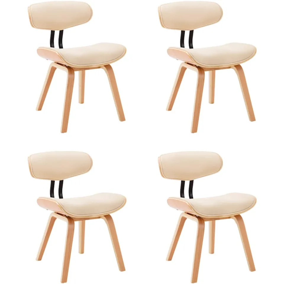 vidaXL Eetkamerstoelen 4 st gebogen hout en kunstleer crèmekleurig, foto 3