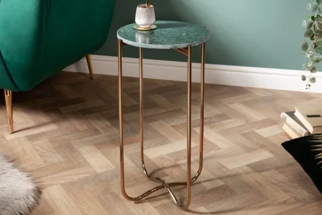 Invicta Interior Handgemaakte bijzettafel NOBLE I 35cm groen marmer afneembaar tafelblad rond - 40366 Zie omschrijving