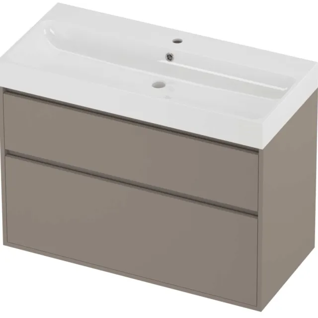 Proline Podium Badmeubelset Polystone Loft 1 Kraangat Greeploos 100x46x75 cm Glans Wit Clay Beige