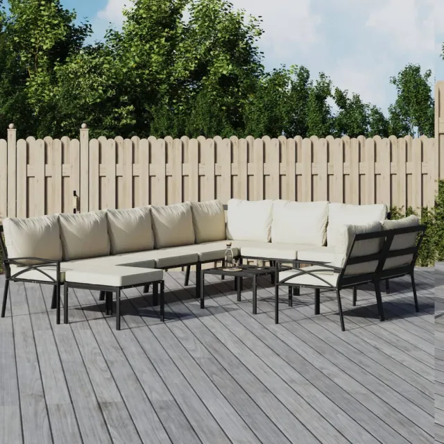 vidaXL 11-delige Loungeset met kussens staal zandkleurig, foto 2