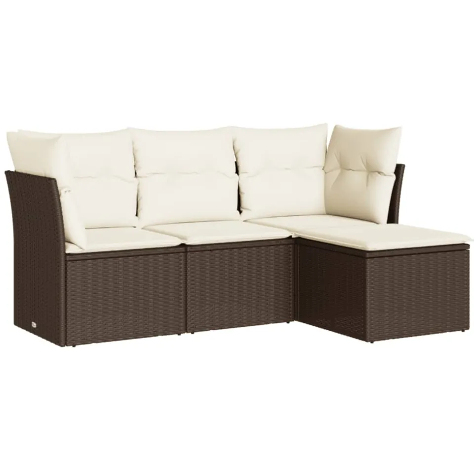 vidaXL 4-delige Loungeset met kussens poly rattan bruin, foto 3
