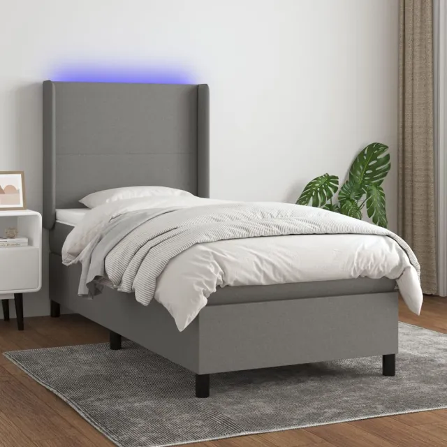 vidaXL Boxspring met matras en LED stof donkergrijs 90x190 cm grijs