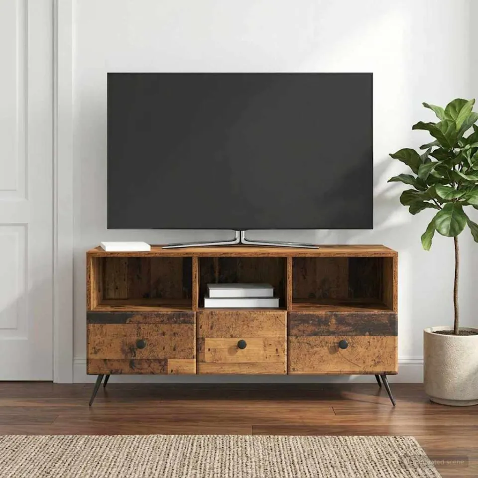 vidaXL TV-kast met lade Oud hout 102 x 34,5 x 50 cm Bewerkt hout bruin, foto 4