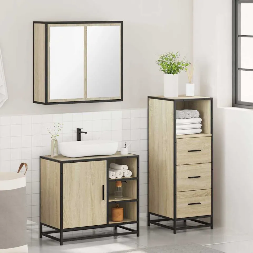 vidaXL 3-delige Badkamermeubelset bewerkt hout sonoma eikenkleurig, foto 4