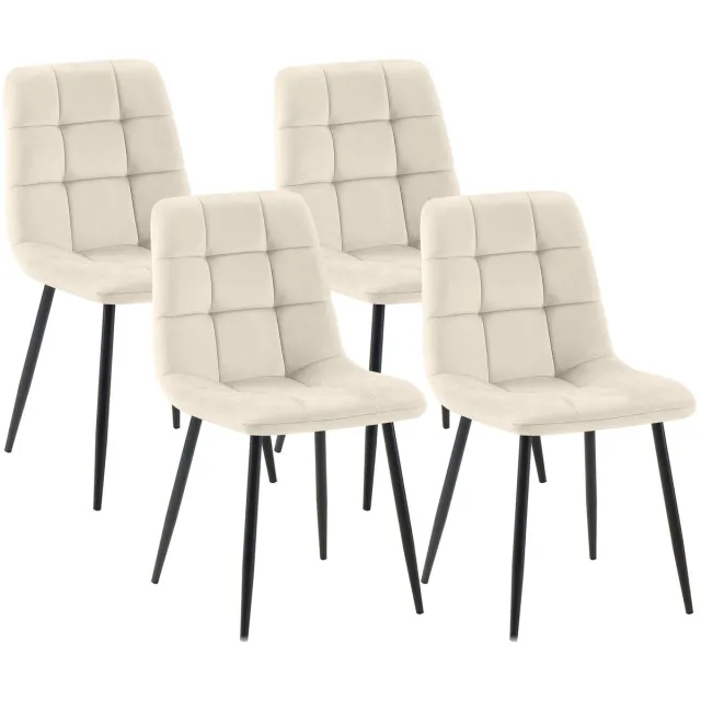 CLP Set van 4 Eetkamerstoelen Tilde - Gestoffeerd - Metalen Onderstel - belastbaar tot 150 kg - Fluweel/creme