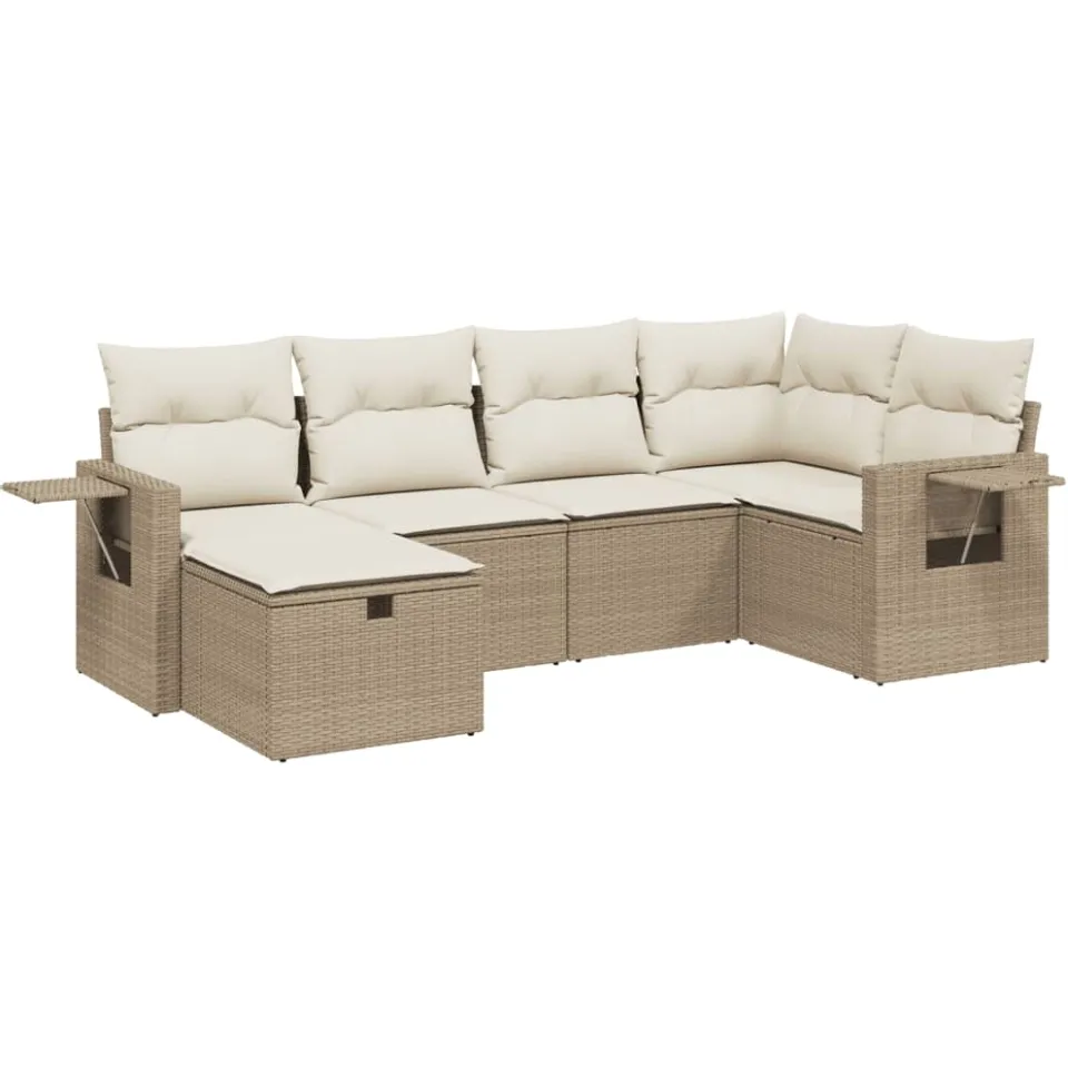 vidaXL 6-delige Loungeset met kussens poly rattan beige, foto 3
