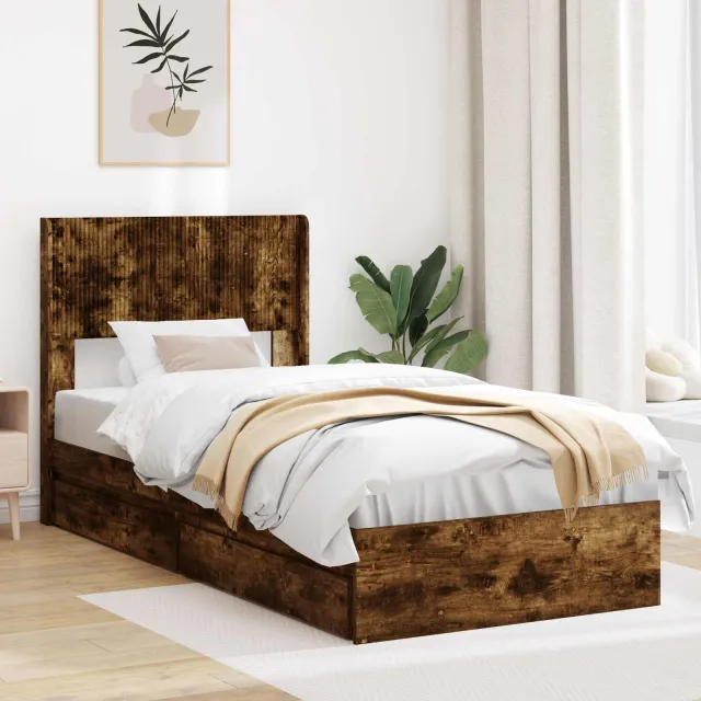 vidaXL Bedframe met opbergruimte en hoofdbord Gerookt eiken Bruin