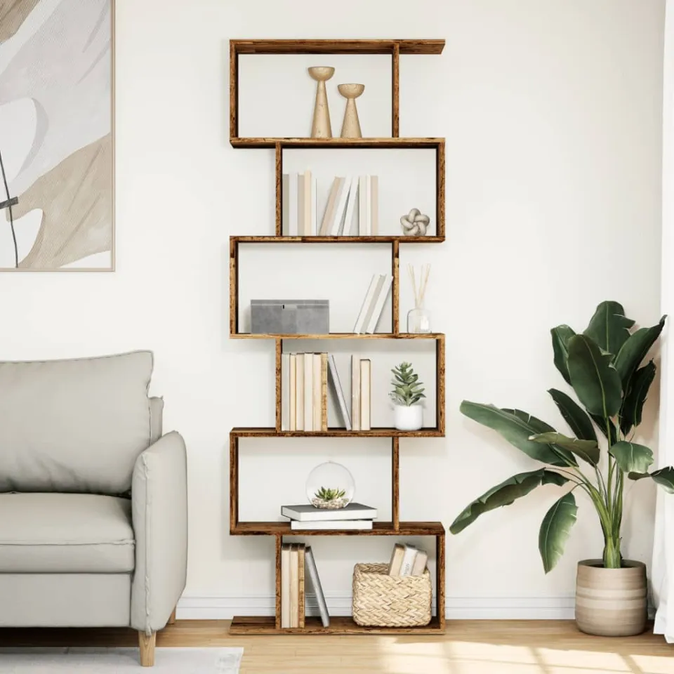 vidaXL Kamerscherm / boekenkast 6-laags 70x24x193 cm hout oud hout bruin, foto 2