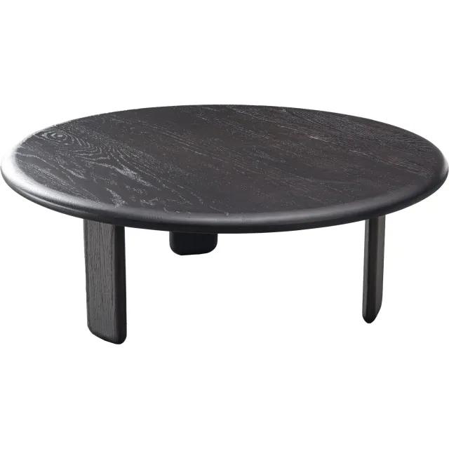 Goossens Salontafel Kara - 110 x 40 x 110 - eiken - zwart - rond eiken gelakt smoky