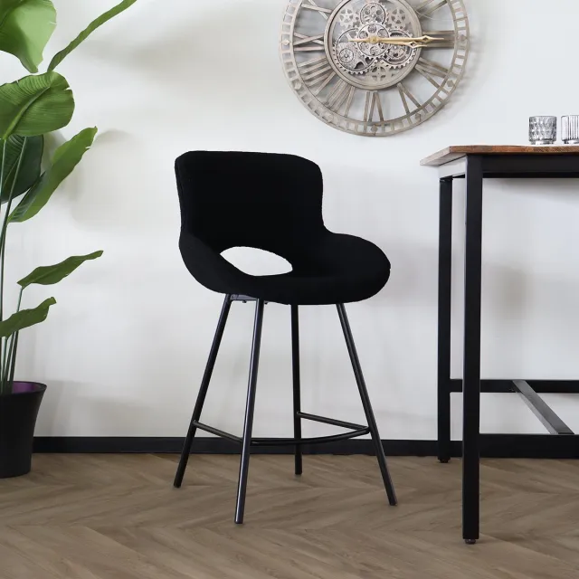 Lizzely Garden & Living Barkruk industrieel Maike zwart teddy barstoel