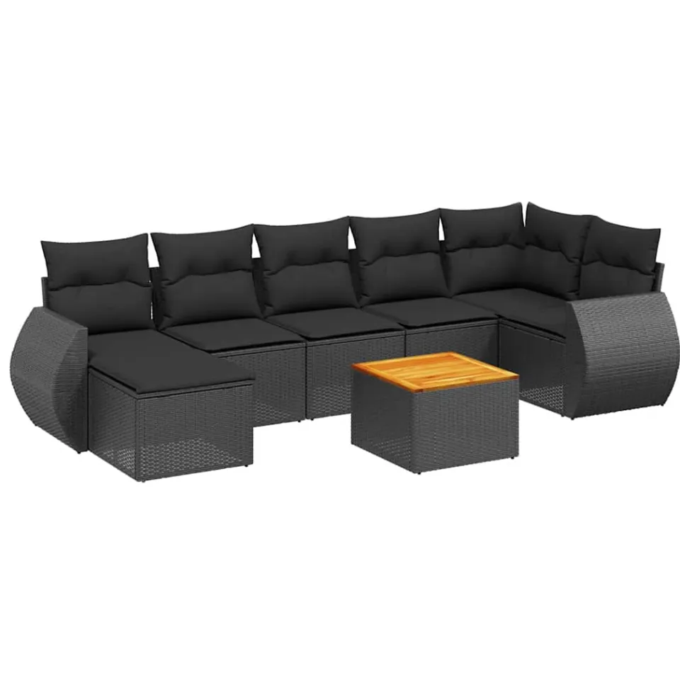 vidaXL 8-delige Loungeset met kussens poly rattan zwart, foto 3