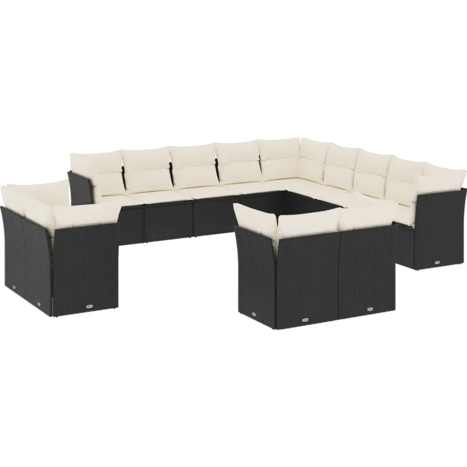 vidaXL 13-delige Loungeset met kussens poly rattan zwart, foto 3